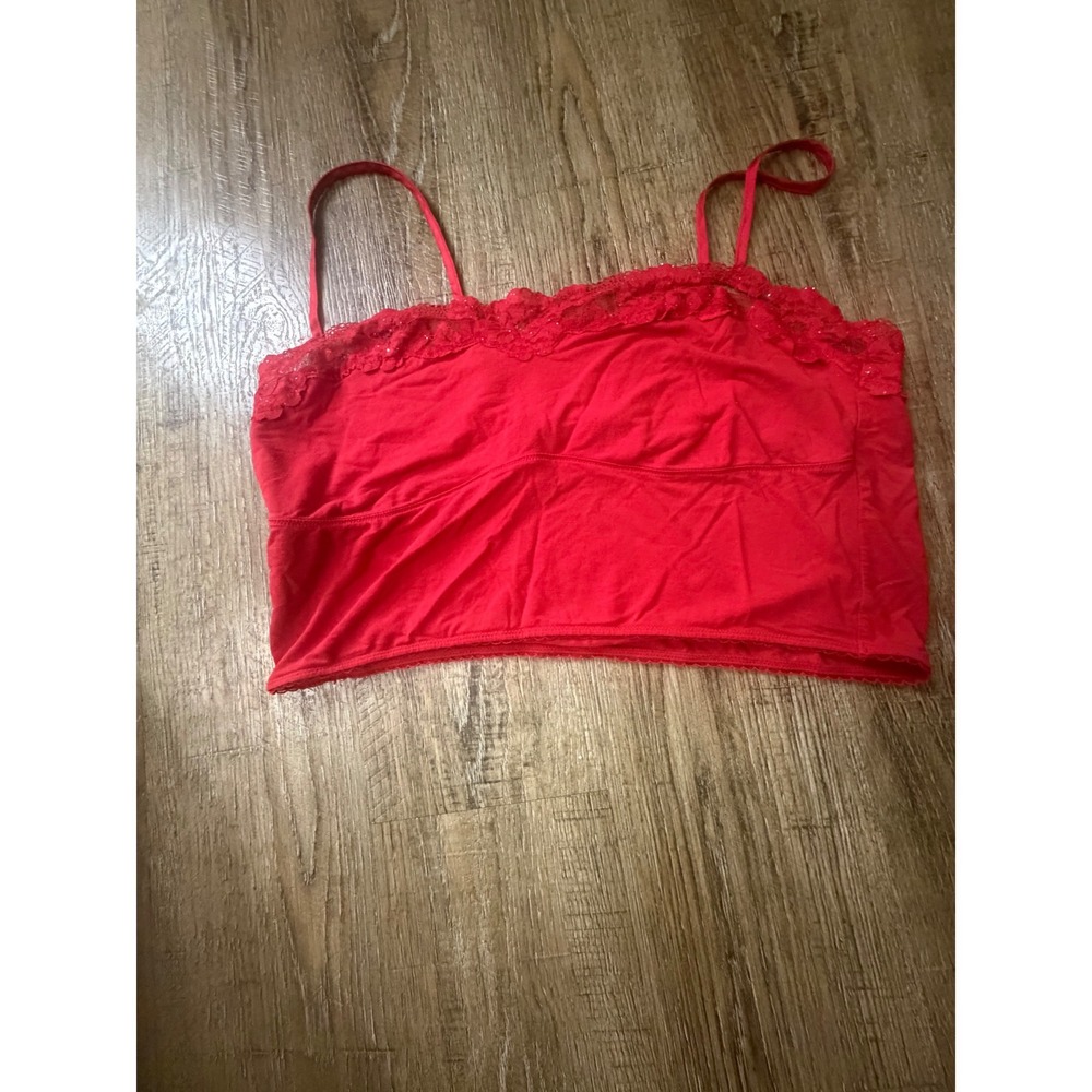 Victorias Secret Red Lace Trim Cami Top XL Sequin Adjustable Straps Camisole